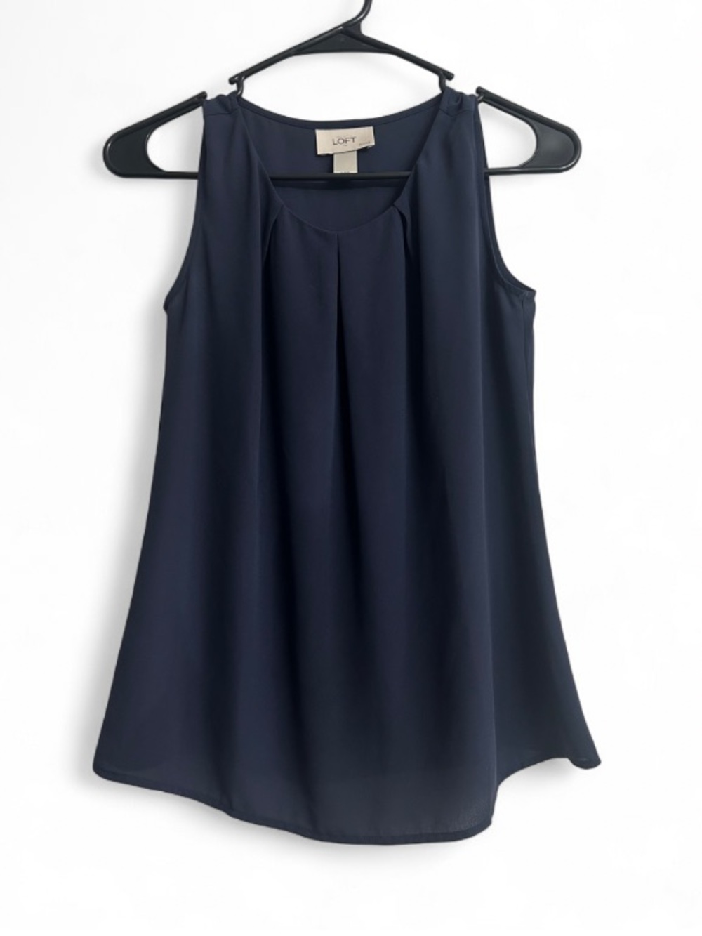 LOFT Navy Pleated Sleeveless Chiffon Top Minimalist Petite XS